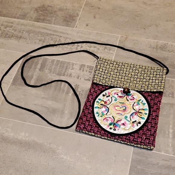 NWOT Embroidered Woven Crossbody Bag